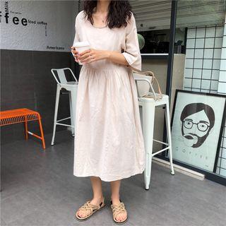 Open Back Elbow-sleeve A-line Midi Dress