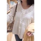 Lace-trim Buttoned Blouse Ivory - One Size