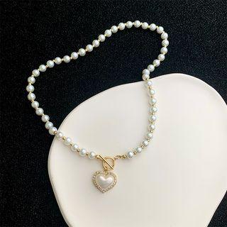 Faux Pearl Heart Choker Necklace Gold - One Size