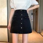 Button-up Pocket-detail A-line Denim Mini Skirt