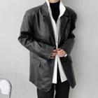 Faux Leather Oversized Single Breasted Blazer