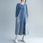 Long-sleeve Distressed Midi A-line Denim Dress