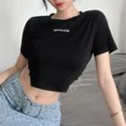 Short-sleeve Lettering Chain Strap Cropped T-shirt