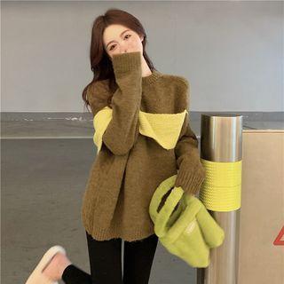 Two-tone Sweater Yellow & Coffee - One Size