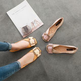 Faux Leather Buckled Ballerina Flats