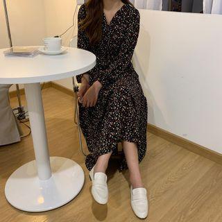 V Neck Floral Long-sleeve Dress