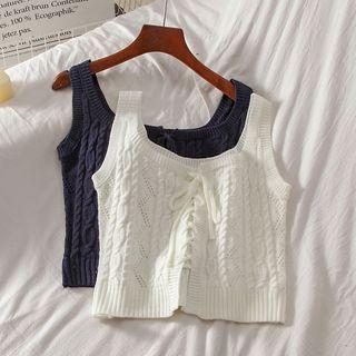 Lace Up Cable-knit Tank Top