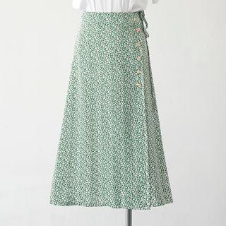 High-waist Floral Drawstring A-line Skirt