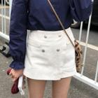 Buttoned Asymmetrical Mini Skirt