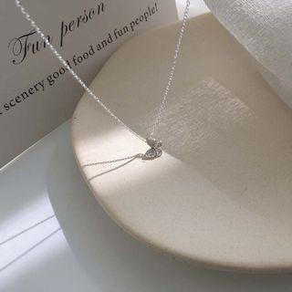 Rhinestone Butterfly Pendant Necklace 925 Silver - As Shown In Figure - One Size