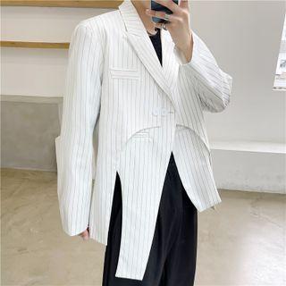 Striped Asymmetrical Hem Mock Two-piece Blazer