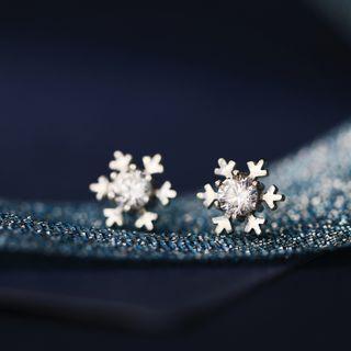 Sterling Silver Crystal Snowflake Studs