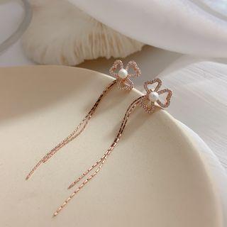 Rhinestone Faux-pearl Flower Dangle Earring As Shown In Figure - One Size