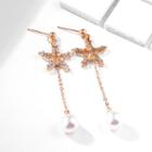 Rose Gold Plated Faux Pearl Rhinestone Star Drop Earring