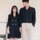 Couple Matching Pleated Hem 3/4-sleeve Dress / Shirt