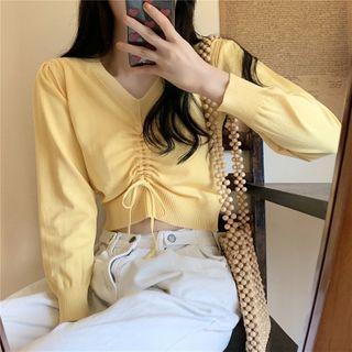 Ruched Front V-neck Cropped Knit Top