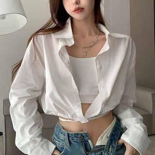 Drawstring-hem Crop Shirt