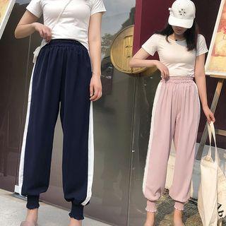 Color Panel Striped Wide Leg Pants