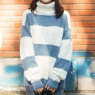 Turtleneck Color Block Sweater As Shown In Figure - One Size