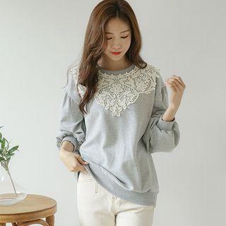 Crochet-lace Balloon-sleeve Sweatshirt