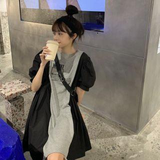 Lettering Short-sleeve Shift Dress