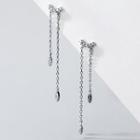 925 Sterling Silver Rhinestone Fringed Earring 1 Pair - S925 Silver - Silver - One Size