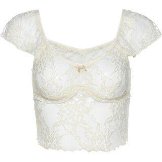Cap-sleeve Lace Crop Top
