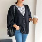 V-neck Loose-fit Cardigan Black - One Size