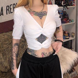 Puff-sleeve Cutout Top