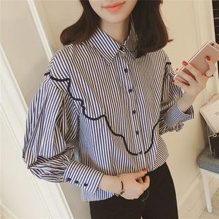 Wave Embroidered Striped Shirt