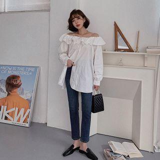 Off-shoulder Ruffled Boxy Blouse