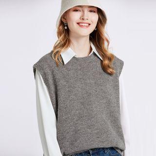 Plain Round Neck Knit Vest