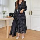 Tiered Dotted Maxi Wrap Dress