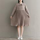 Bow Accent Pleated Long Sleeve Dress