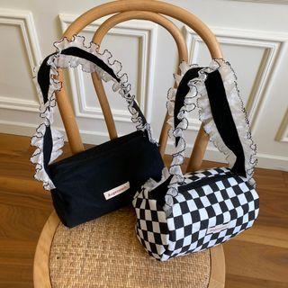 Ruffled Canvas Barrel Shoulder Bag