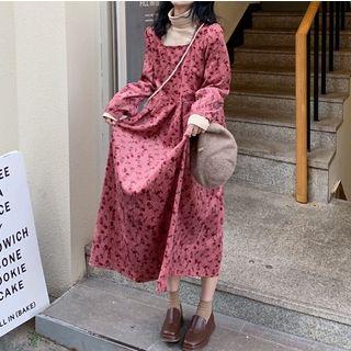 Long-sleeve Turtle-neck T-shirt / Floral Midi A-line Dress