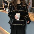 Stripe Knit Sweater Black + Khaki - One Size