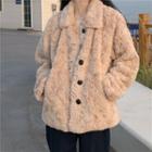 Fluffy Buttoned Jacket Gray White - One Size