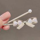 Set: Faux Pearl Hair Pin + Bow Faux Pearl Hair Pin Ly1659 - Set Of 2 - Silver - One Size