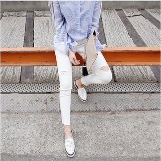 Slit-sleeve Pinstripe Blouse