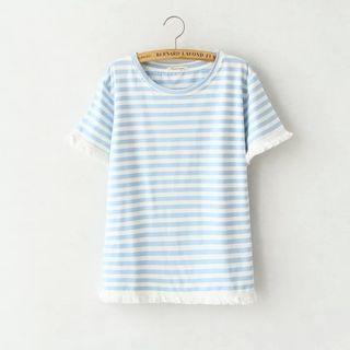 Short-sleeve Striped Ruffled T-shirt