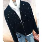 Zip-up Faux-pearl Cardigan