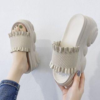Platform Chunky Frill Trim Slide Sandals