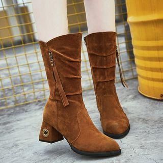 Chunky Heel Grommet Mid-calf Boots