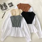 V-neck Distressed Panel Long-sleeve Blouse