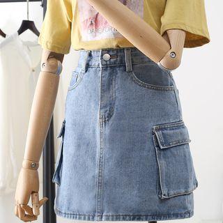 Cargo Pocket A-line Denim Skirt