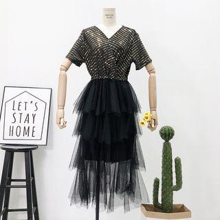 Layered Sequined Midi Dress