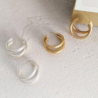 Layered Alloy Open Hoop Earring