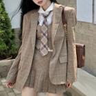 Plaid Blazer / Pleated Mini A-line Skirt / Vest / Plaid Neck-tie