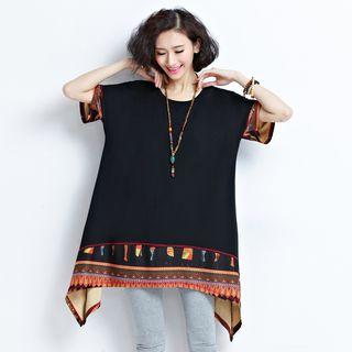 Patterned Trim Short-sleeve Tunic